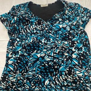 MERONA turquoise, black and white floral print top with built in liner (size 3x)